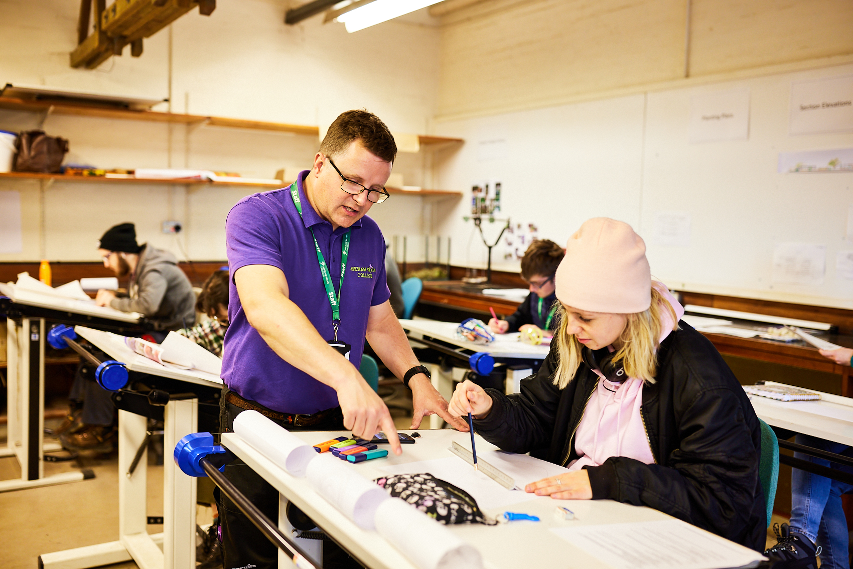 Student and teacher in classroom