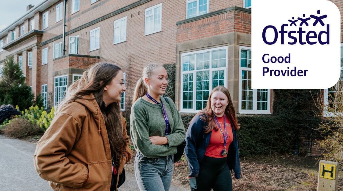 image of students walking with ofsted logo