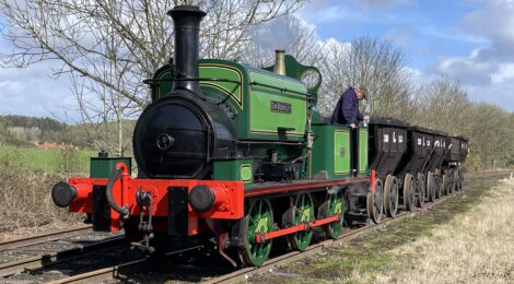 Green and red locomotive.