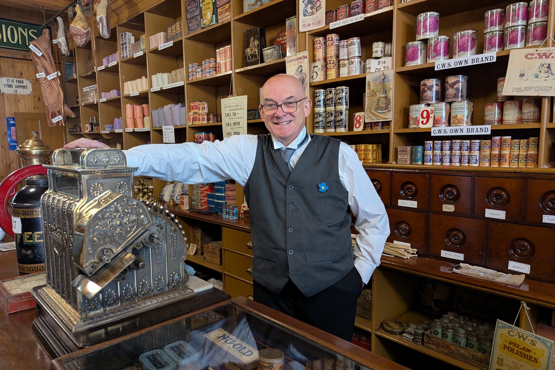 Costumed staff member in coop.