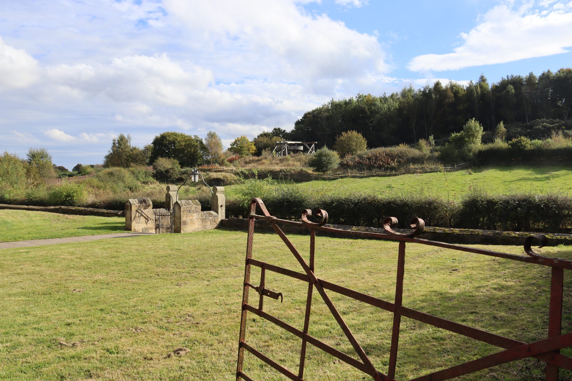View of gate and church steps.