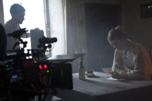 View of scene being filmed behind camera.