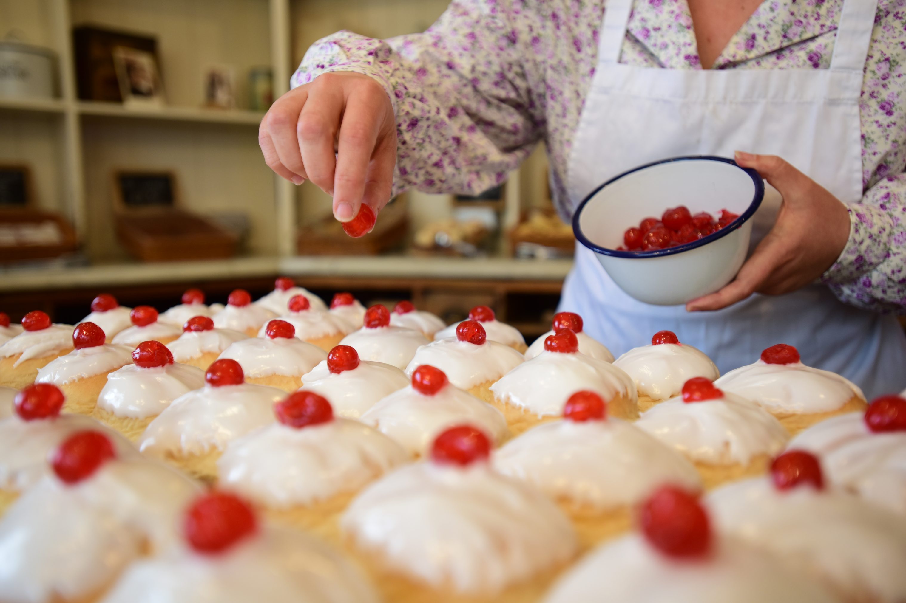 Cherry buns in the bakery