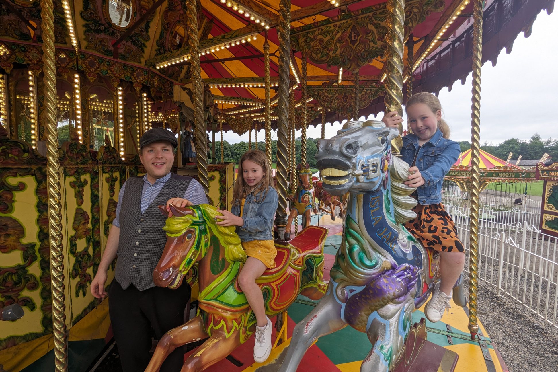 Riding a carousel horse