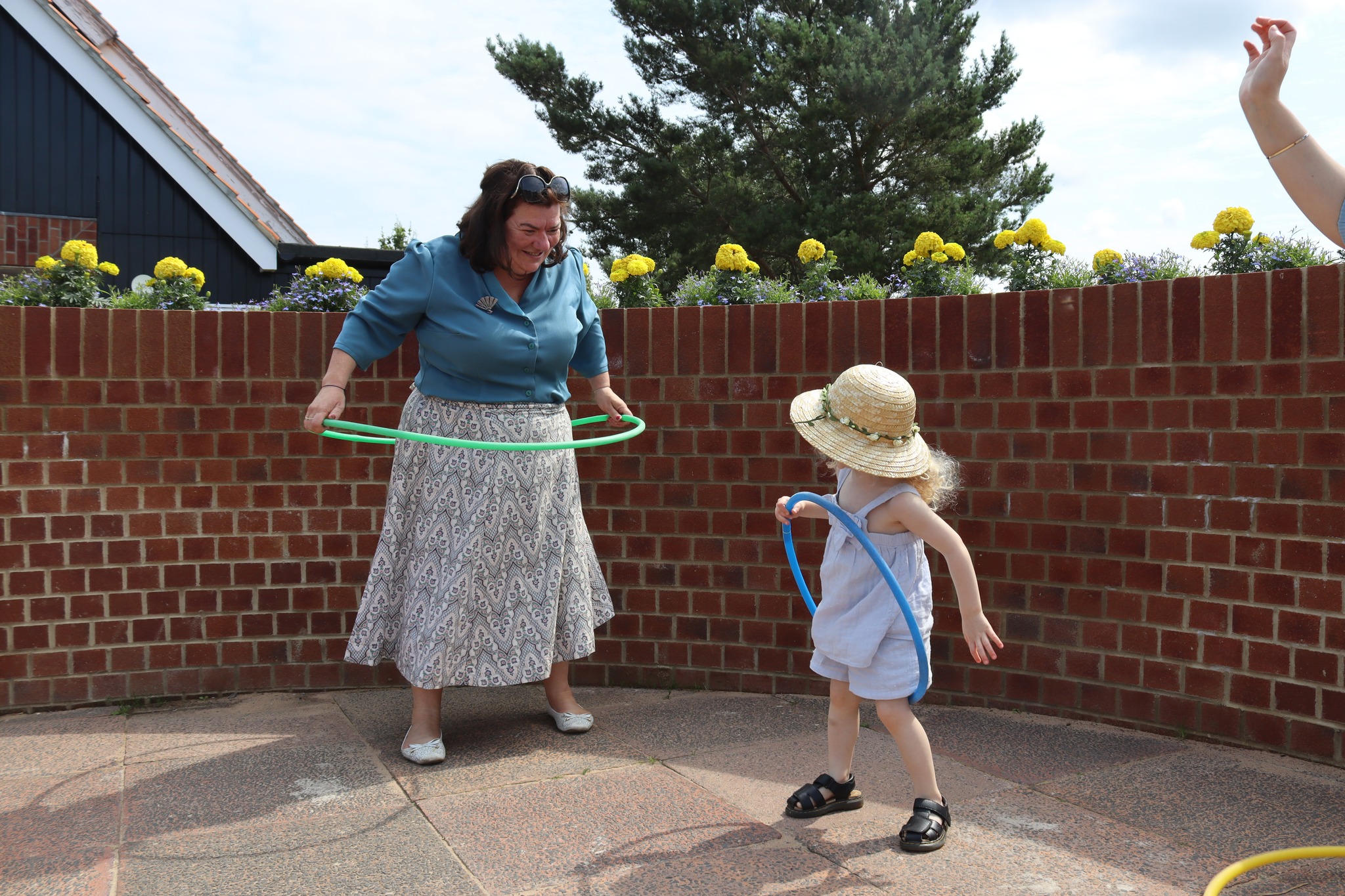 Playing with hula hoops