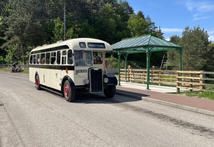 Vintage bus at Bus stop.
