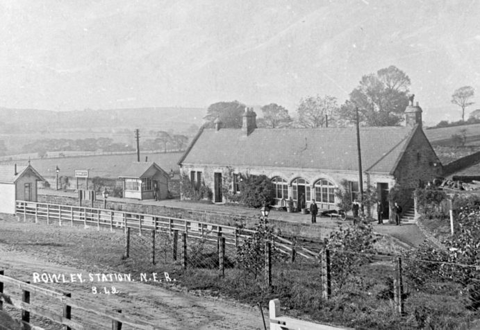 Archive photograph of Rowley Station with landscape behind.