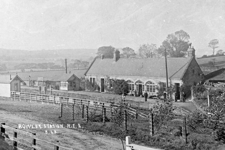 Archive photograph of Rowley Station with landscape behind.