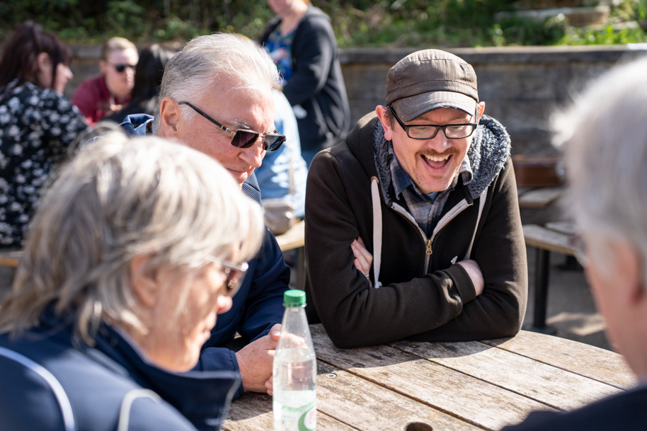 Welsh for adults students laughing outside
