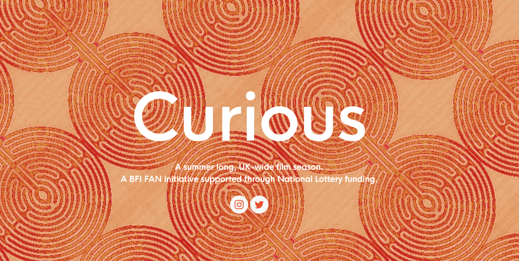 White text on a backdrop of dark orange circles reads "Curious".