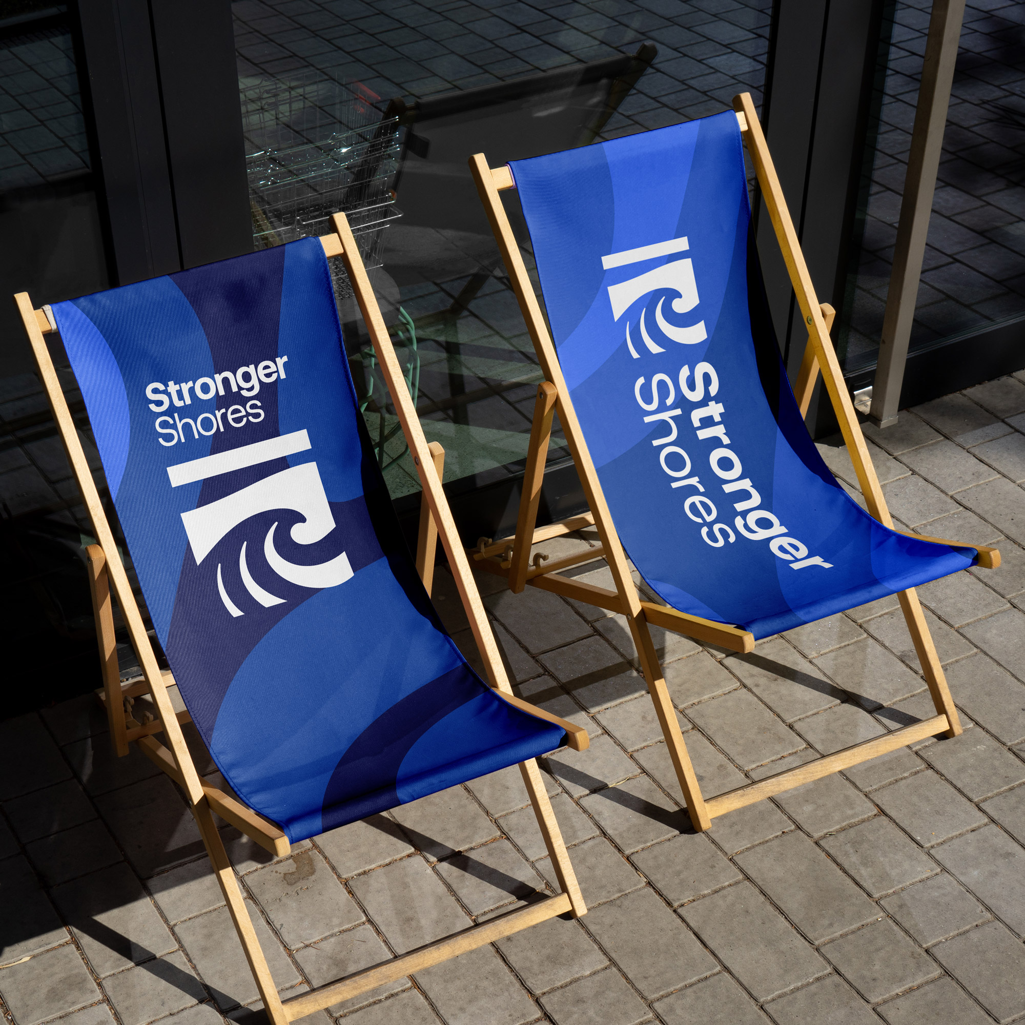 Blue and white deck chairs