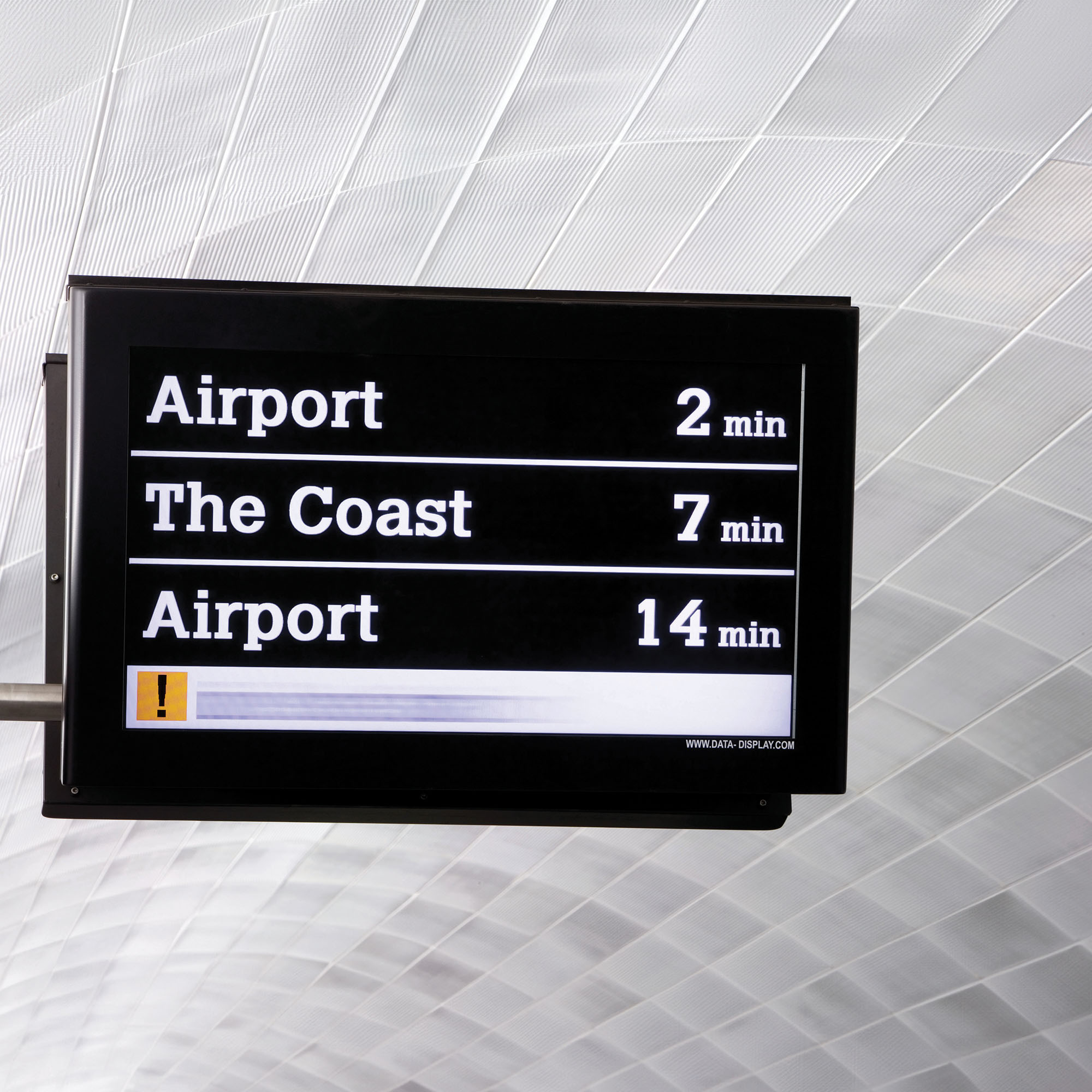 Train information screen using the calvert typeface on the platform of the newly redesigned Haymarket station in Newcastle upon Tyne.