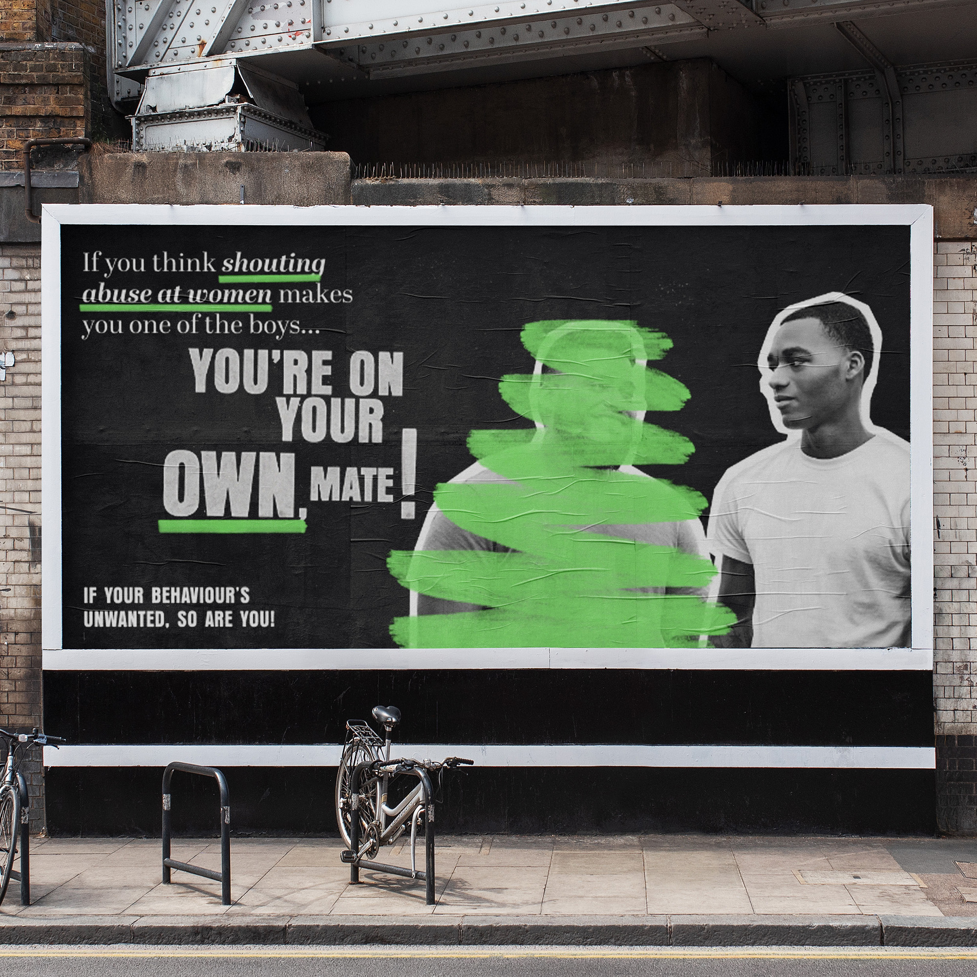 A black, white and green poster