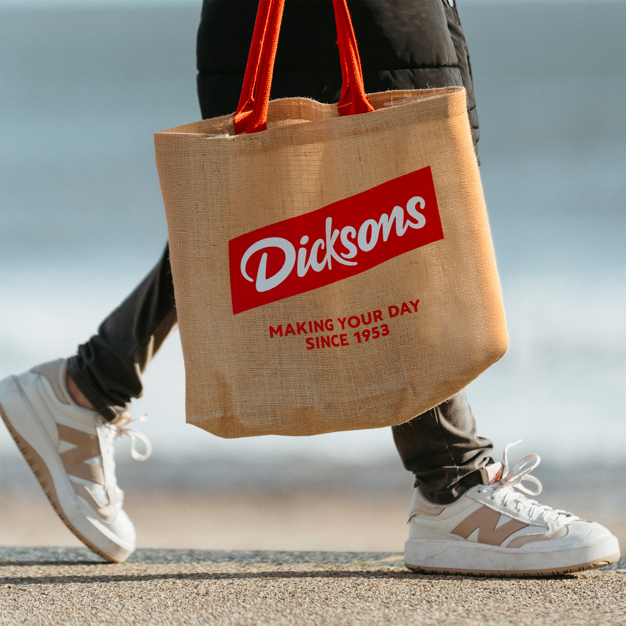 Tote bag with Dicksons branding.