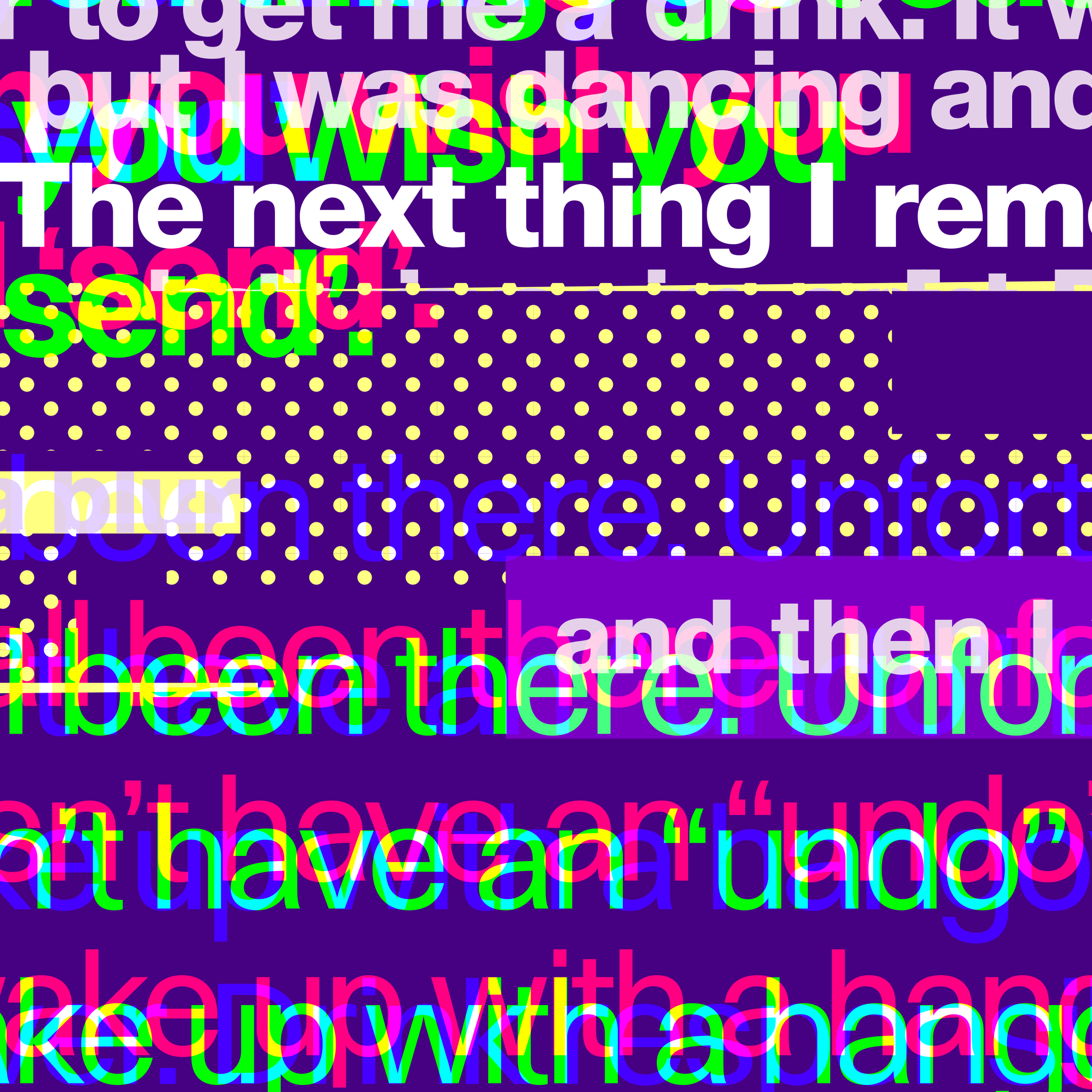 A colourful graphic with shapes and letters.