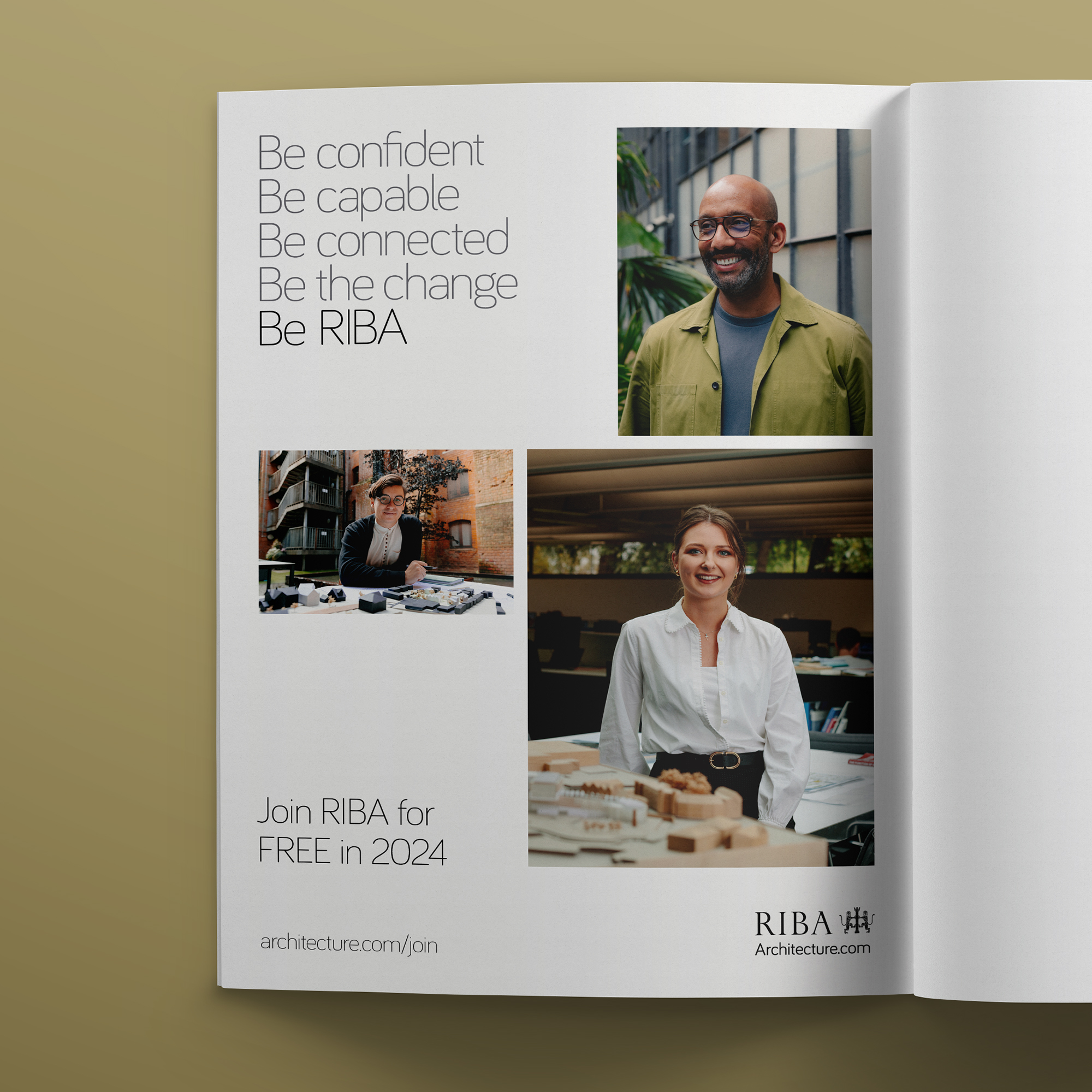 Open magazine with words and images.