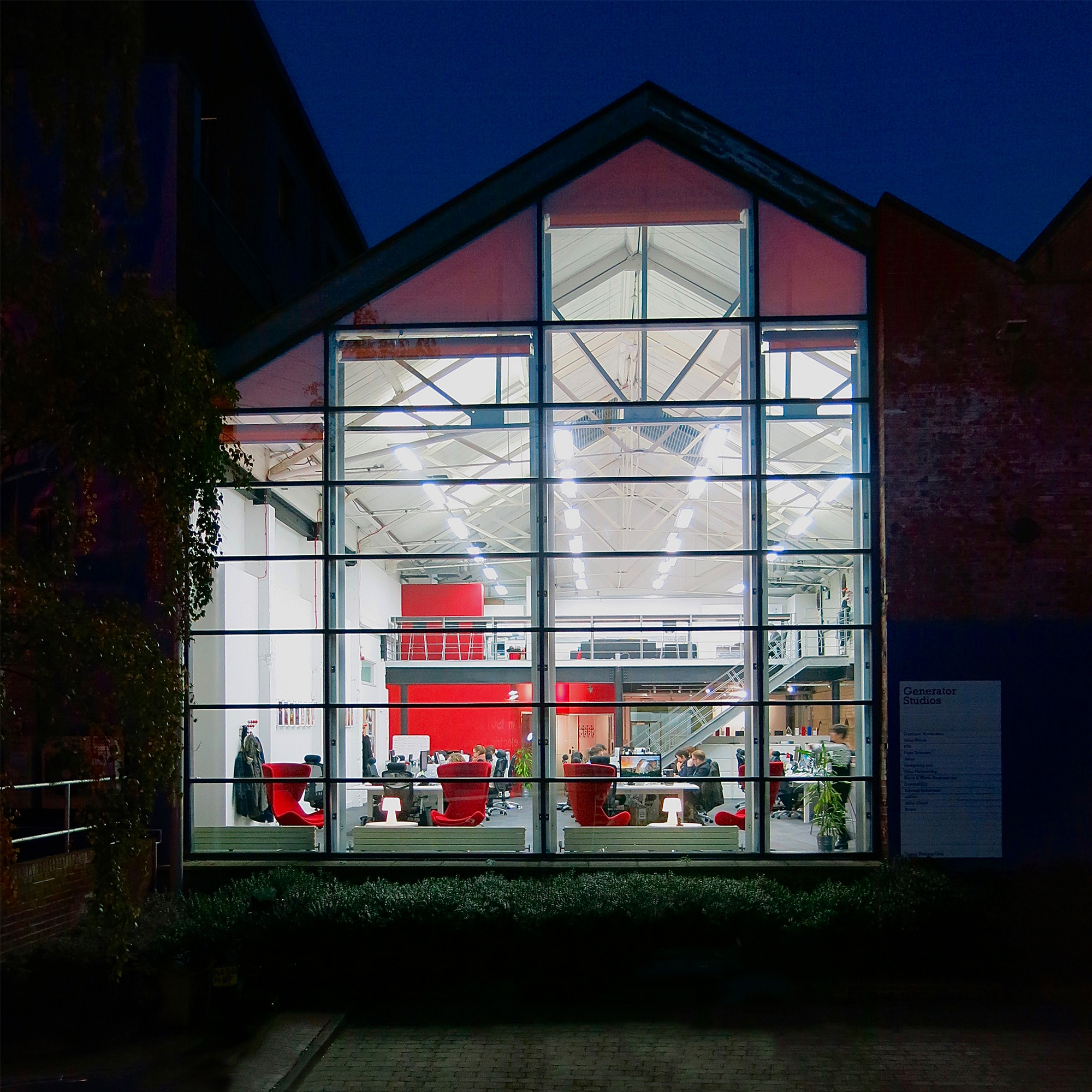 Lit-up office space in Newcastle city centre surrounded by trees