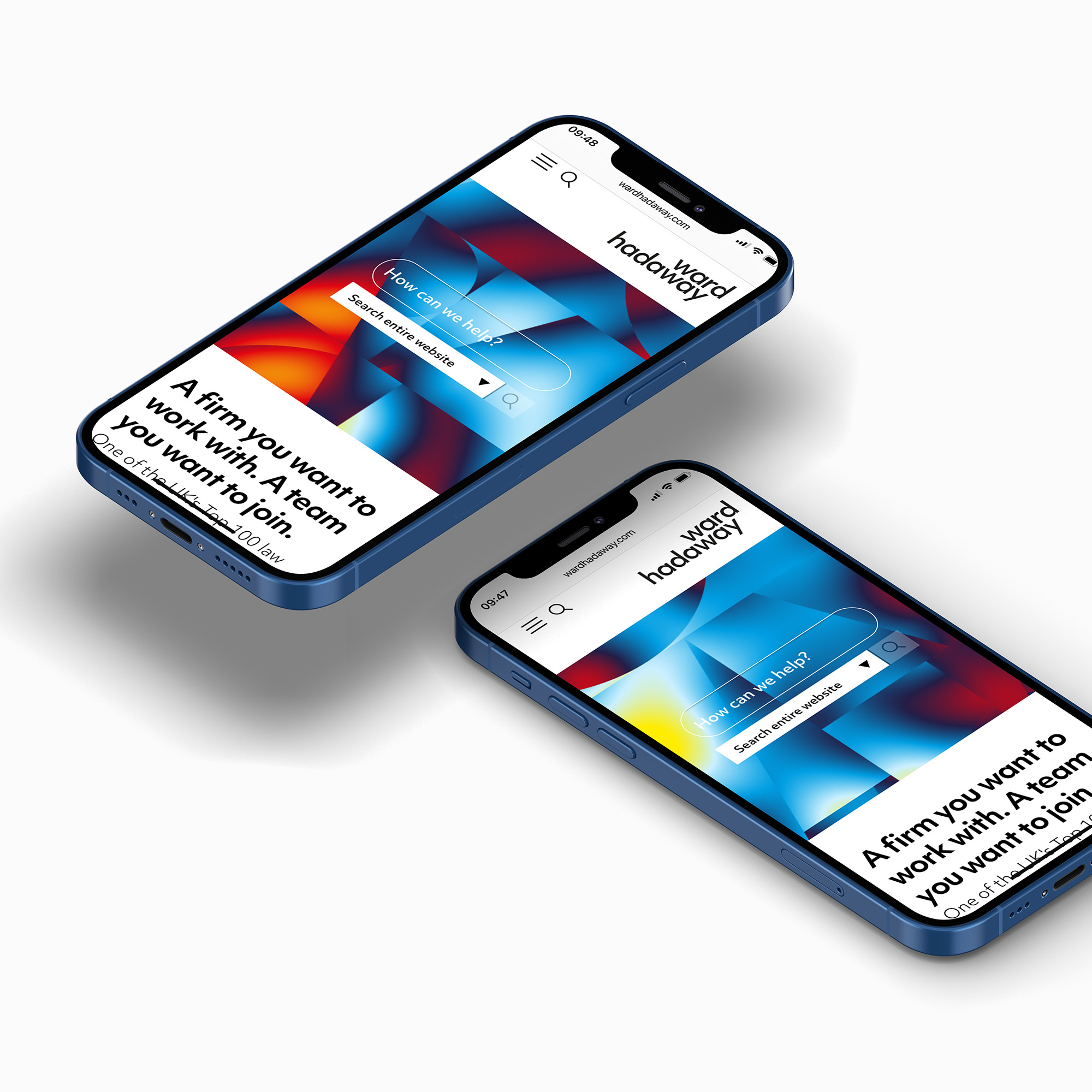 Two iPhones with visible webpage showing.