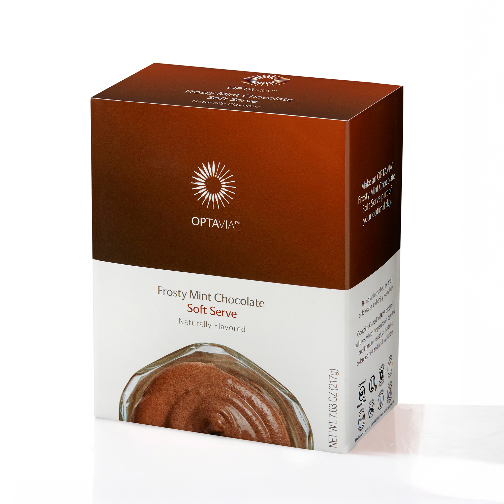 A brown and white box with a picture of a drink