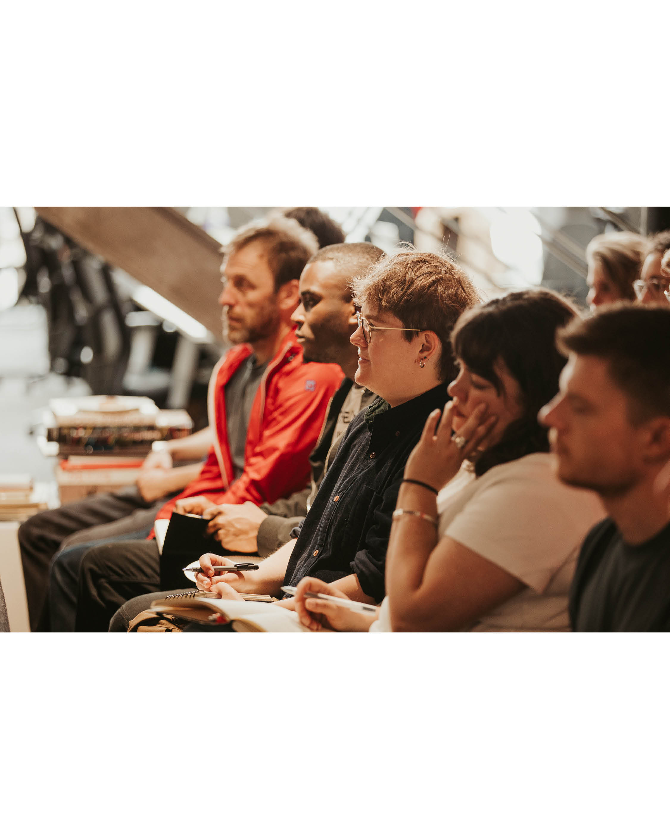 A line of people all facing the same way