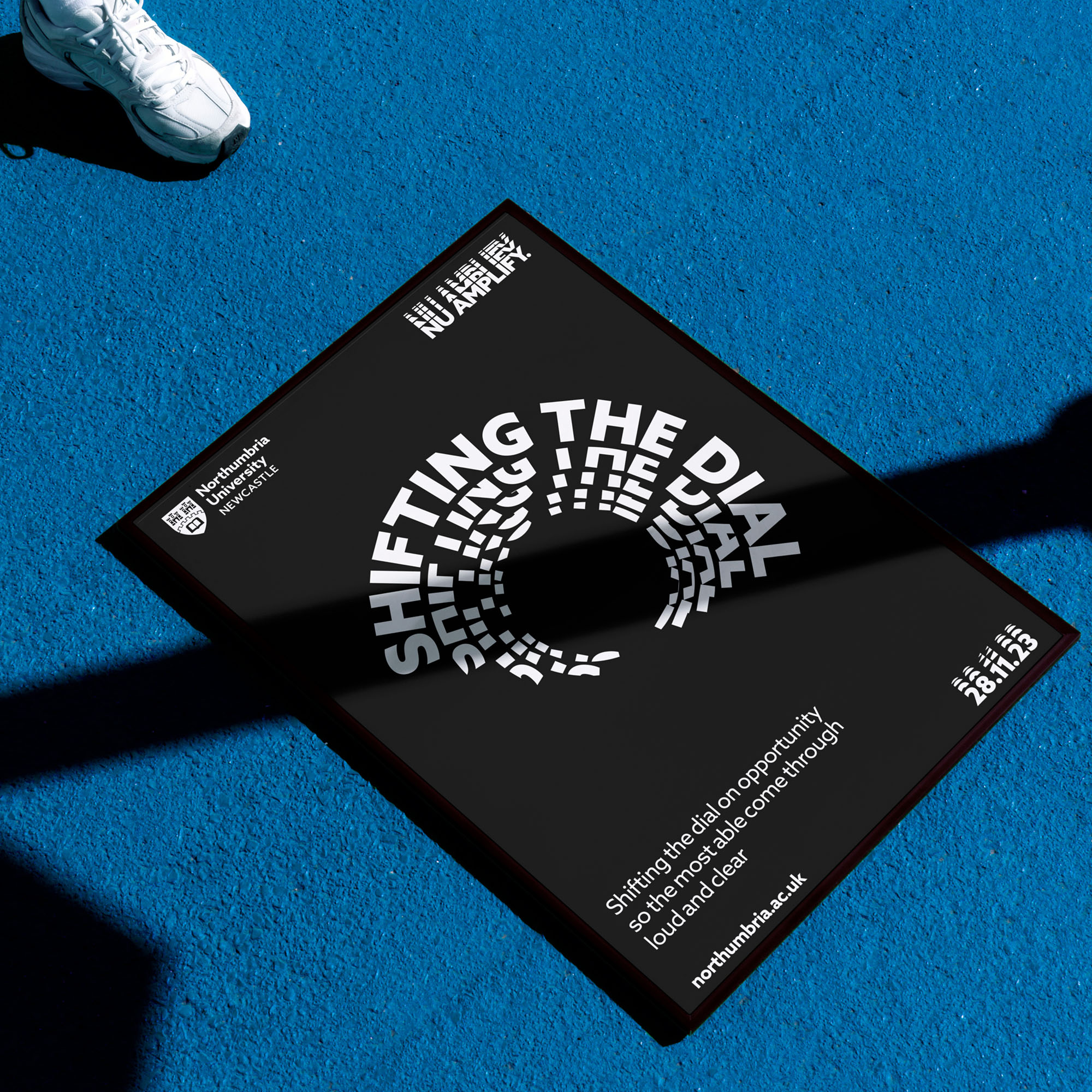 An image of a poster on a blue foor.