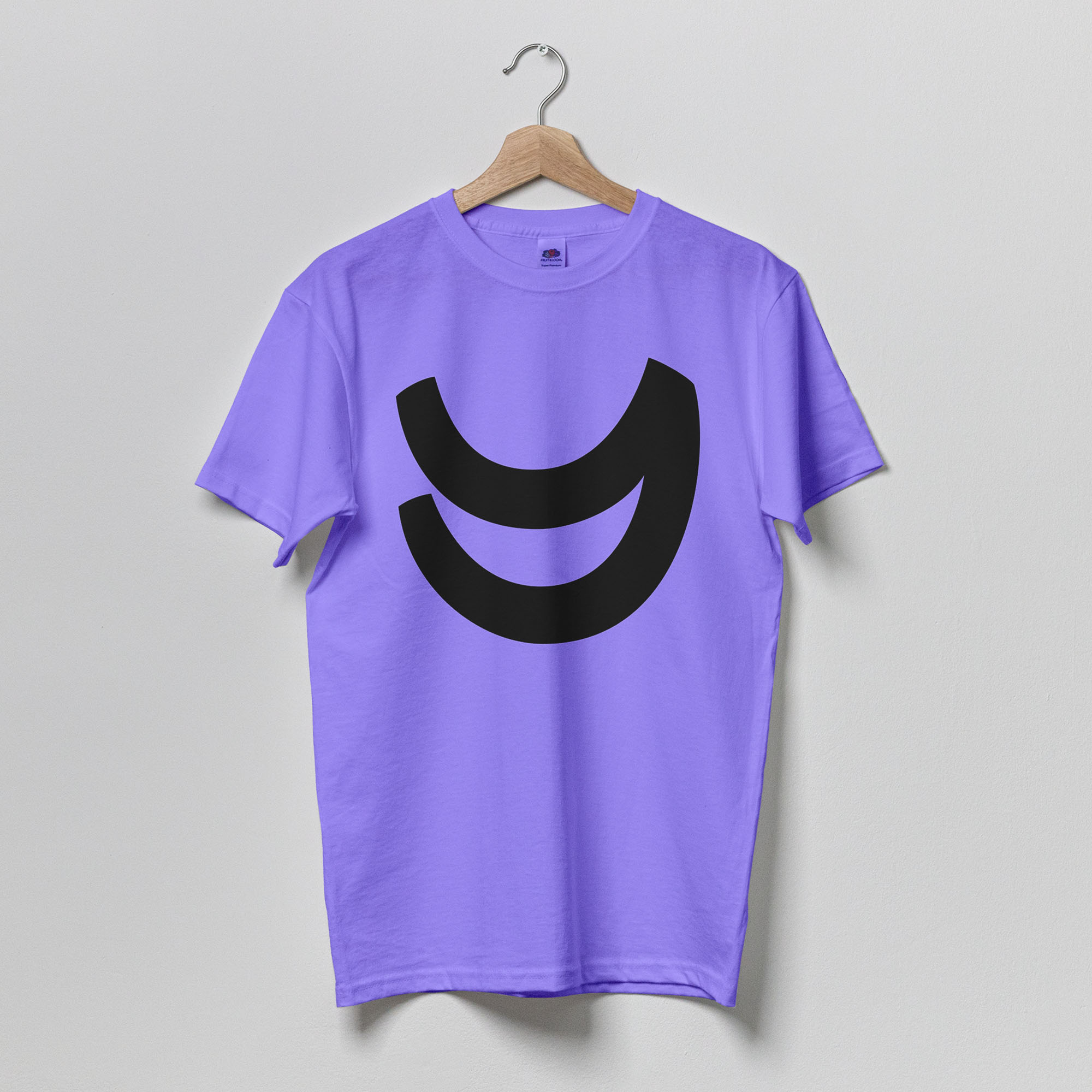 Purple t-shirt on coat hanger with large Y character from Yes logo