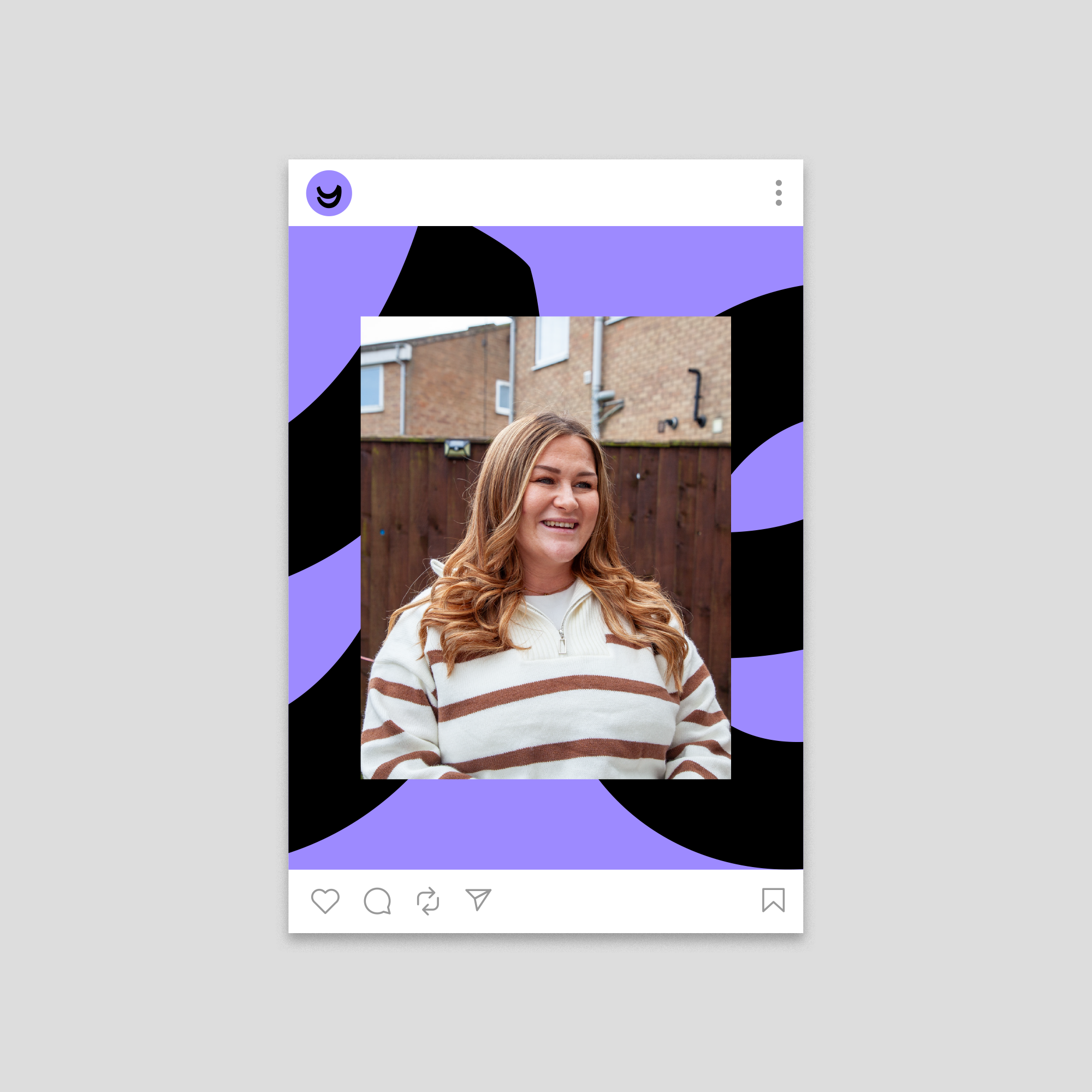 Visual of typical Yes social post featuring picture of young woman in her garden