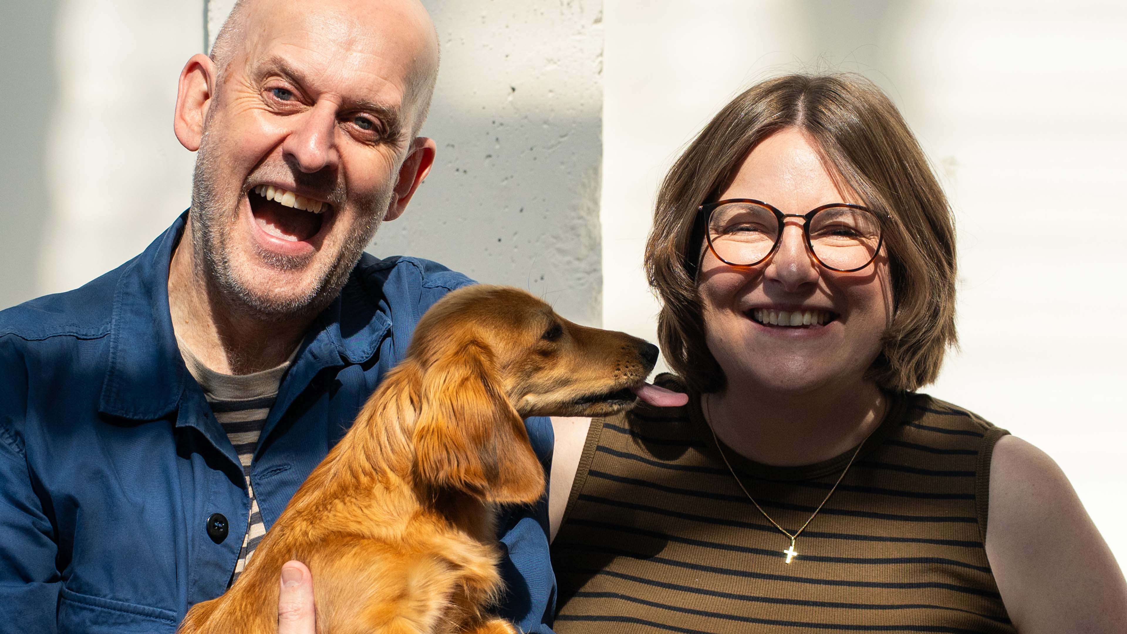 Daz, Nancy the Dachshund and Jen in our studio